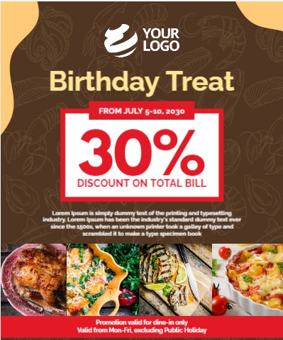 birthday discounts email template for restaurant