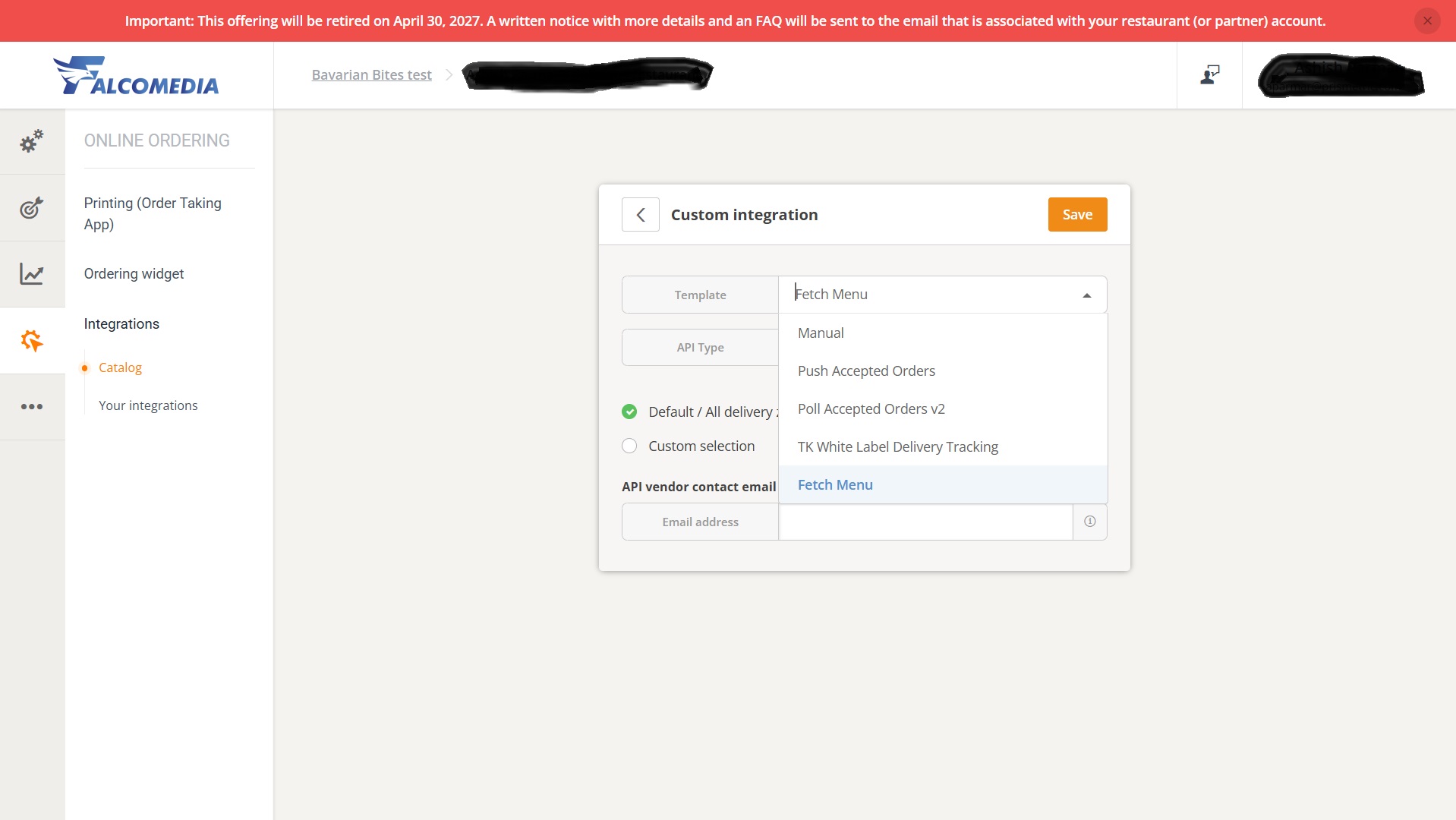 Choose the Fetch Menu Template