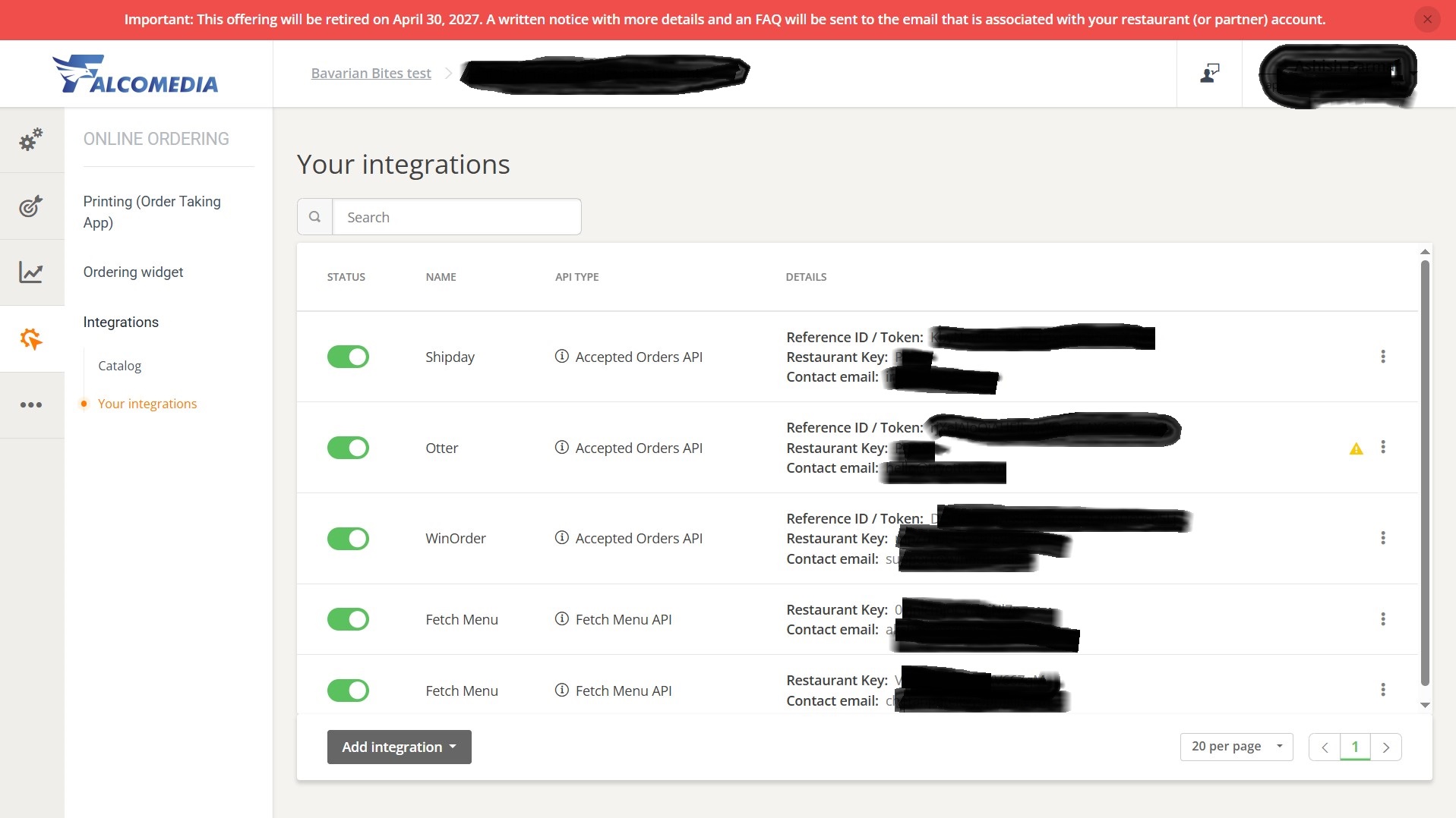 Open Integrations in GloriaFood