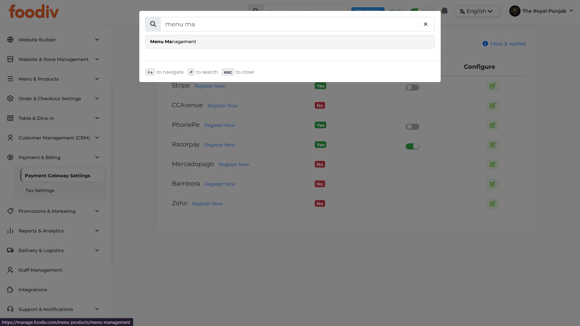 Open Menu Management in Foodiv